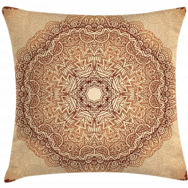 ABAKUHAUS Bruine Mandala Kussenhoes – Dubbelzijdig bedrukt, met rits, 50x50 cm
