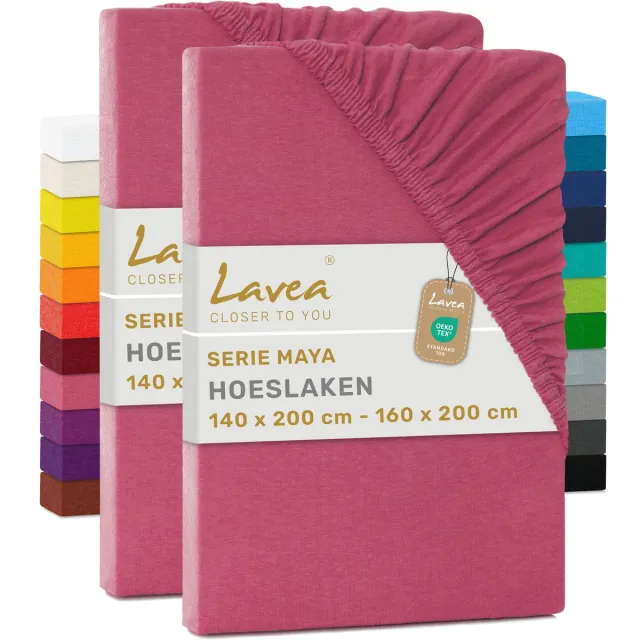 lavea Set van 2 Hoeslakens 140x200 cm – 100% Zacht en Ademend Katoen – voor Dikke Matrassen tot 20 cm – Jersey met Elastiek rondom – Koraal