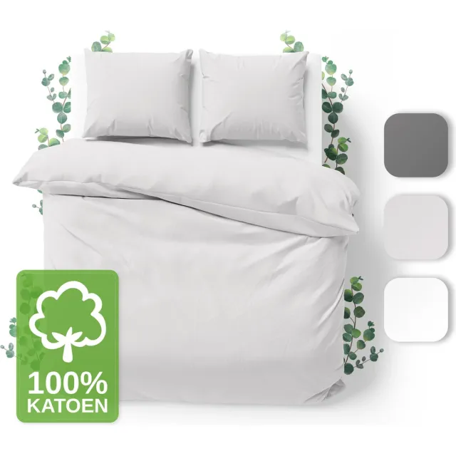 JACOBSON Dekbedovertrek - 200x200 cm + 2 Kussensloop 80x80 cm - 100% katoen - met Rits - Lichtgrijs