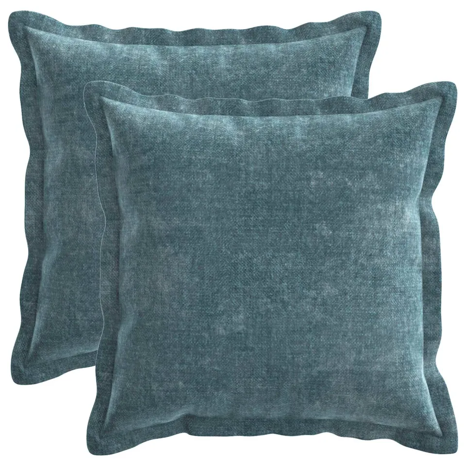 vidaXL Kussensloop 2 st HOUTEN Blauw 45 x 45 cm Chenille Stof, foto 3