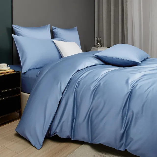 Unyqoos Luxe satijnen katoenen beddengoedset met ademend dekbedovertrek en kussensloop 135 x 200 Blauw