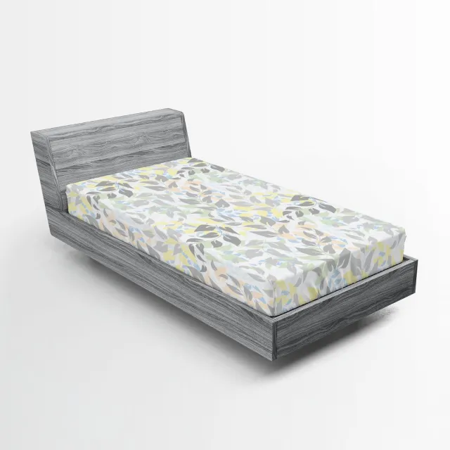 New Bed Hoeslaken met Elastiek rondom, Bladgroen Multikleurige Bladpatronen Diepe Hoek, Bedrukte Bedekking 90 cm x 200 cm Lichtblauw Licht Taupe