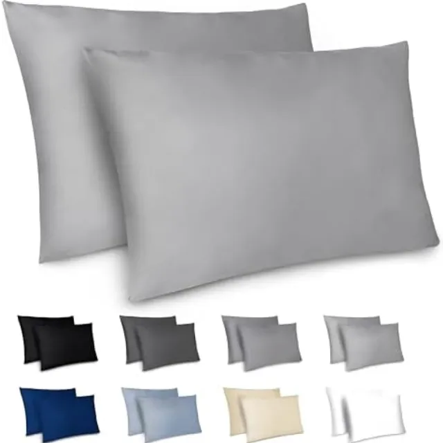 PromoHome Microvezel Kussensloop Set van 2 Stuks - 50x70 cm - Grijs - Ritssluiting - Extra Zacht Ademend Katoen - Wasbaar op 40°C - Geschikt voor Droger - Hypoallergeen