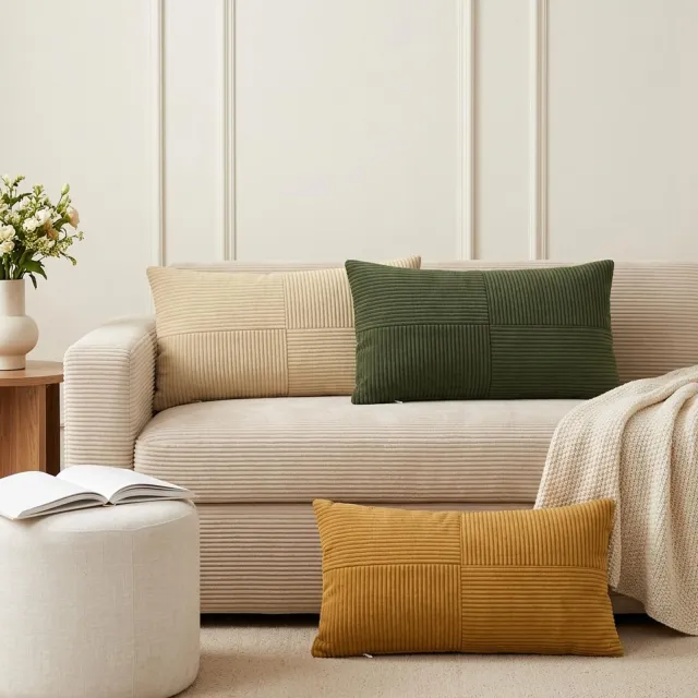 vidaXL Kussensloop 2 st ALMELO Geel 40 x 80 cm corduroy