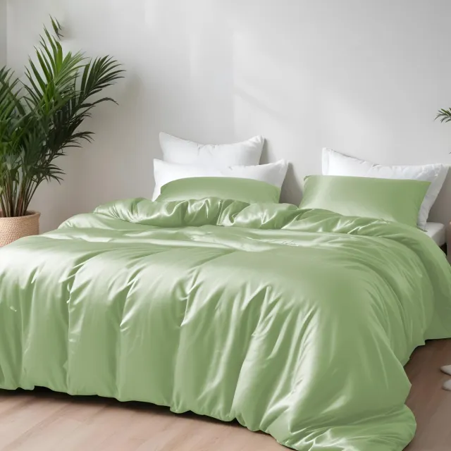 Famanu Kingsize dekbedovertrekset van 100% bamboe, verkoelende dekbedhoes, zacht en anti-allergisch, met ritssluiting , saliegroen