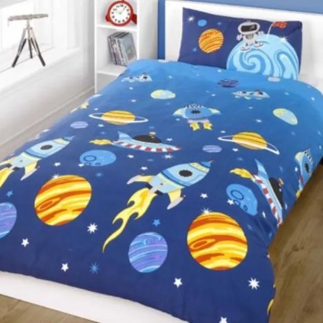 BlijeKids Space Dekbedovertrek - Geschikt voor - Blauw - Ruimtevaart & Astronauten - Inclusief Kussensloop