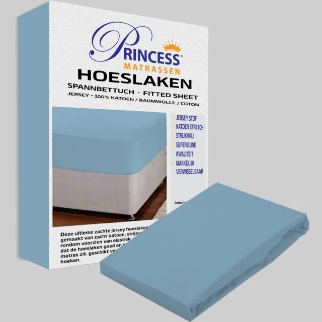Princessmatrassen Het Ultieme Zachte Hoeslaken- Jersey -Stretch -100% Katoen -2Persoons-160x200x30cm-Lichtblauw