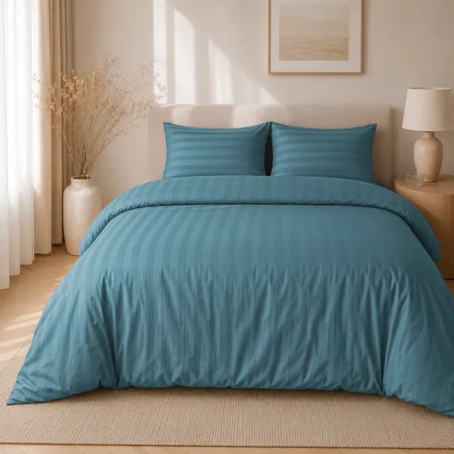 Beau Maison Hotellinnen Dekbedovertrek Blauw | 27mm Streep - 140 x 200/220 cm + 1 kussensloop