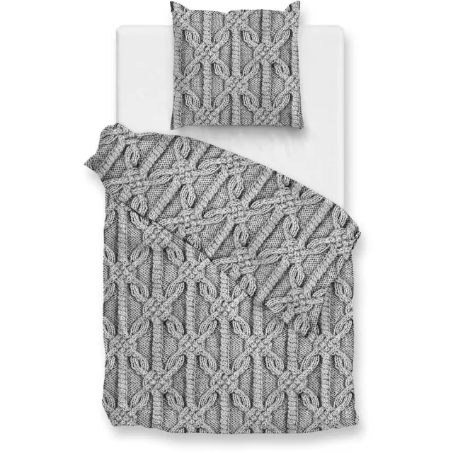 Zohome Dekbedovertrek Corda - Bedlinnen met Weving print - Grijs - Dekbedhoes van 100% Katoen-Flanel