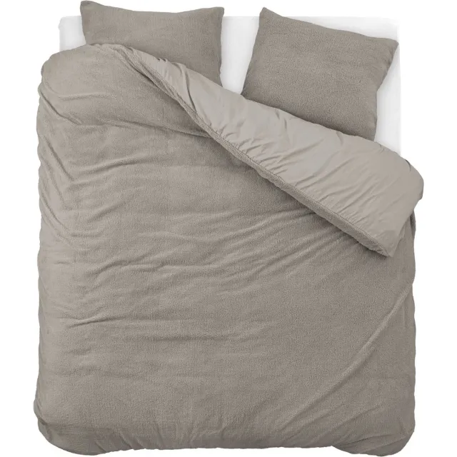 Droomtextiel Teddy Dekbedovertrek Kaki - 240x200/220 cm - Luxe Teddystof - Heerlijk Zacht