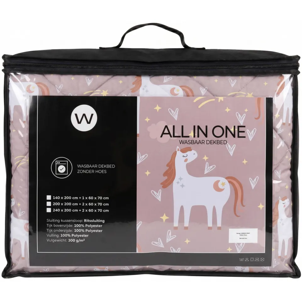 W dekbed zonder overtrek met kussensloop Lazy - paardenprint roze, foto 4