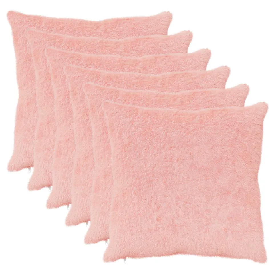 vidaXL Kussensloop 6 st HEERLEN Roze 60 x 60 cm Nep Konijnenbont