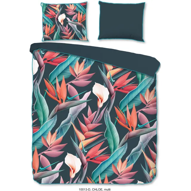 Descanso dekbedovertrek bloemen en bladeren - 2 persoons 200x200/220 cm - Multi - 100% Katoen satijn
