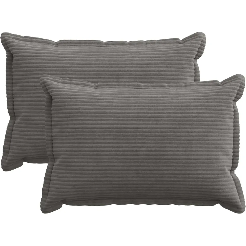 vidaXL Kussensloop 2 st HOUTEN Donkergrijs 40 x 60 cm corduroy, foto 3