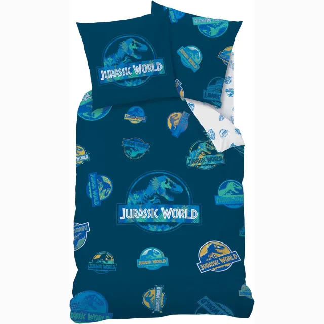 Jurassic World Dekbedovertrek Badges - Eenpersoons - 140 x 200 cm - Katoen Blauw
