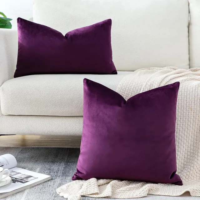 Famanu Luxe fluwelen kussenhoezen super zachte decoratieve kussenhoezen hoes lumbale kussenslopen voor bank bank slaapkamer auto decor 30 x 50 cm aubergine paars