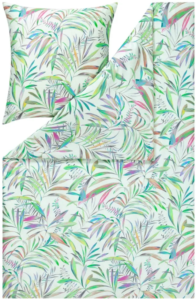 Estella Brittany - Dekbedovertrek - Mako-katoensatijn - 160 x 200 cm - Bloemenprint Groen