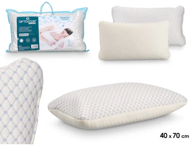 Giftdecor Traagschuim Hoofdkussen 40x70 cm - 15 cm Dik - Gevuld met Memory Foam Vlokken - Verkoelend Slaapkussen - Nylon en Polyester Hoes - Wit