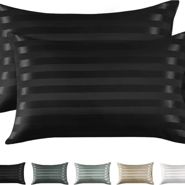 Lirex 2 Pack Satijnen Kussenslopen, Standaard Formaat Zacht Effen Kleur Microfiber Satijnen Kussensloop, Envelop Sluiting Kreukvrij Vervagingsbestendig Ademend (40x60 cm, Zwarte Streep)
