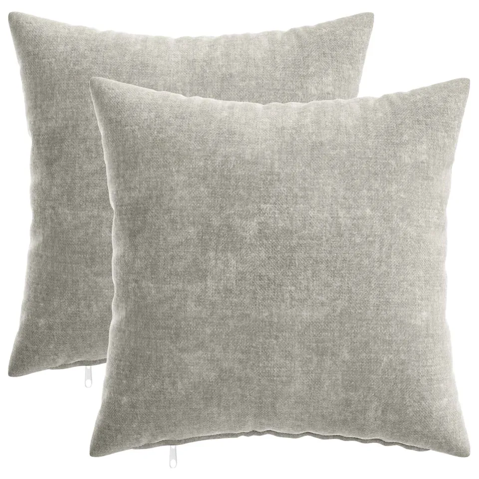 vidaXL Kussensloop 2 st HEERLEN Lichtgrijs 45 x 45 cm Chenille Stof, foto 3