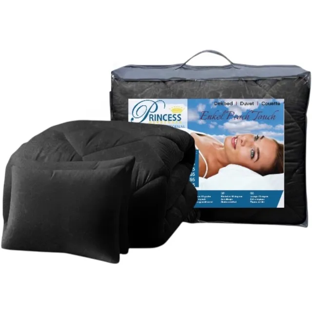 princessdekbedden PrincessDekbed EazyDekbed - Dekbed Zonder Overtrek 1-persoons 140x200 - Zwart - Luxe Reliëf Bloemenpatroon - Anti-allergie - Wasbaar & Strijkvrij - Incl. 1 Kussensloop 60x70 cm