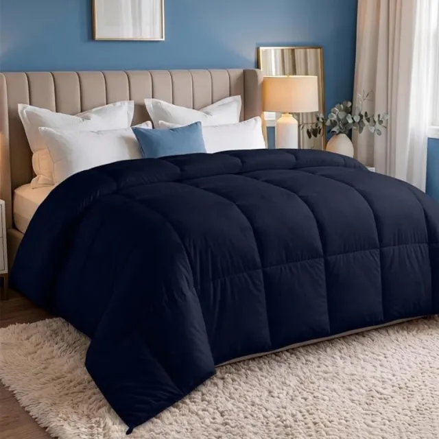 Karma Dekbed 220x240 cm Marineblauw, Lichtgewicht Zomerdekbed met Box-Stitch en Polyester Vulling