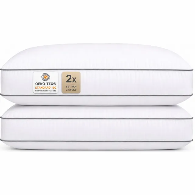 Princess Line Boxkussen - Comfortabel katoenen tijk Box Hoofdkussen - Anti-nekpijn - Aanpasbaar met Ritssluiting - 50 x 60 x 10 cm - Set van 2-Stuks wit