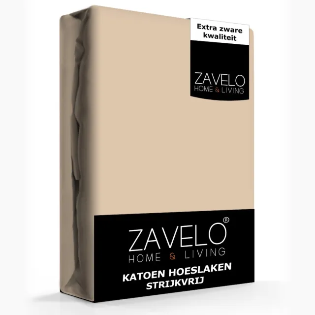 Zavelo Hoeslaken Katoen Strijkvrij Taupe-Lits-jumeaux (160x210 cm) Beige