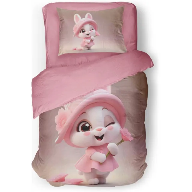 Eleganzzz Kinder Dekbedovertrek Fluffy Ears - Konijn Dekbedovertrek - Old Rose - 140x200/220cm - Dekbedovertrek Kinderen - Micropercal - Eenpersoons Fluffy Ears Old Rose