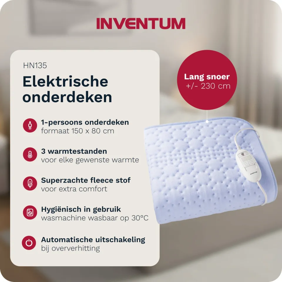 Inventum elektrische onderdeken - HN135 - 150 x 80 cm - lichtblauw, foto 3