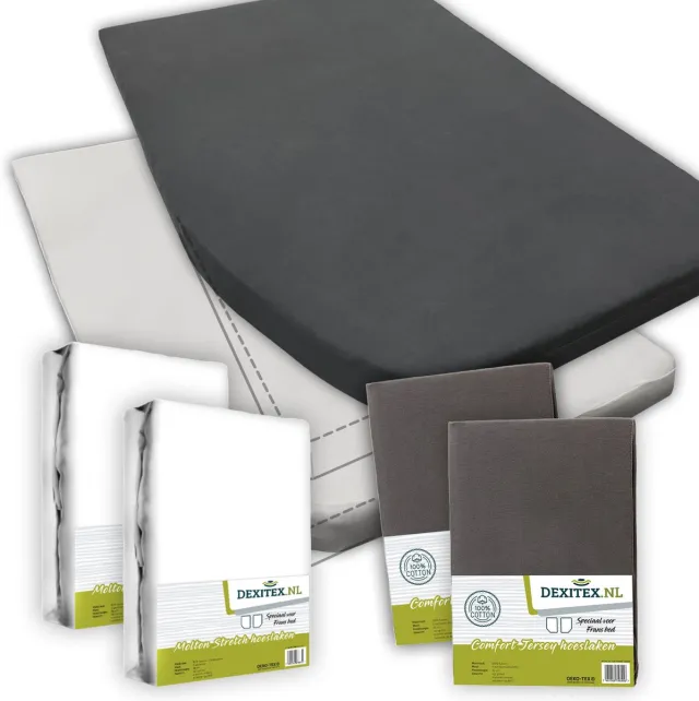 dexitex Textielpakket Frans bed - 2 moltons met 2 hoeslakens, LINKS 2 x Antraciet