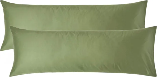 Homescapes Biologisch Kussensloop 50x140 cm Langwerpig – Set van 2 – Mosgroen – 100% Egyptisch Katoen Satijn – Draaddichtheid 400