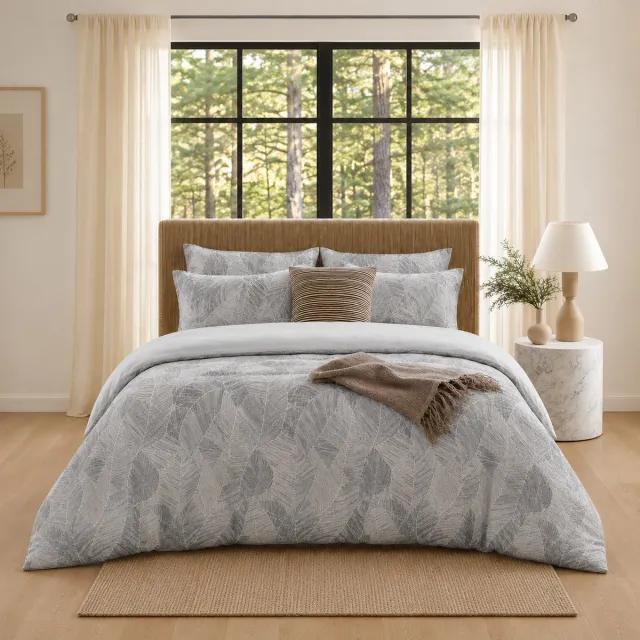 MeiLun Home Botanical Dekbedovertrek – 240 x 220 cm – 160 x 200 cm + 32cm Hoeslaken+ 2 kussenslopen van 50 × 70 cm – Fern Mist – Lits – Jumeaux