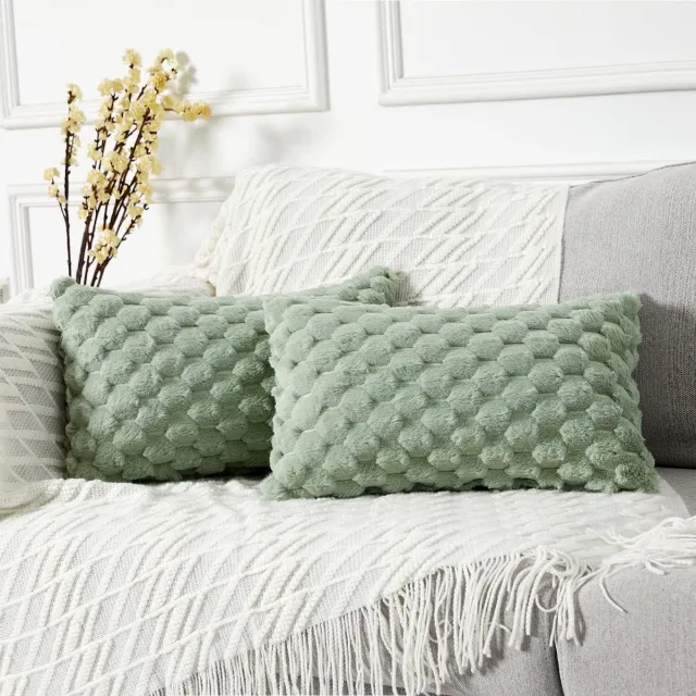 Ibenzoa Zachte Pluche Kussenhoezen Set - 2 Stuks, 30 x 50 cm - Comfortabele Decoratie voor Bank, Bed en Woonkamer groen