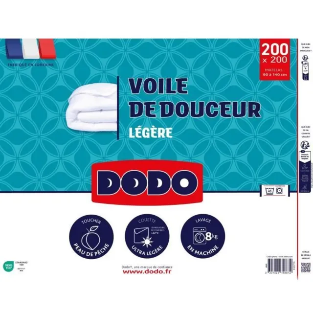Dodo Ultralichte dekbedovertrek 100 g/m² - VOILE DE DOUCEUR - 200 x 200 cm - Wit