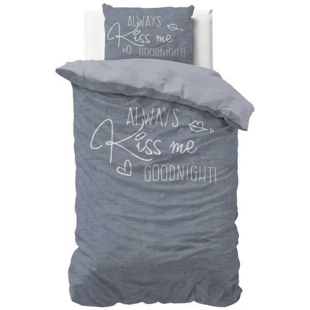 Sleeptime Essentials Kiss me dekbedovertrek grijs Blauw