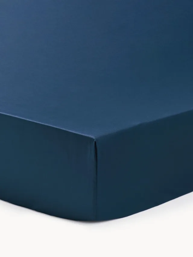 Westwing Collection Katoensatijnen topper hoeslaken Premium Blauw