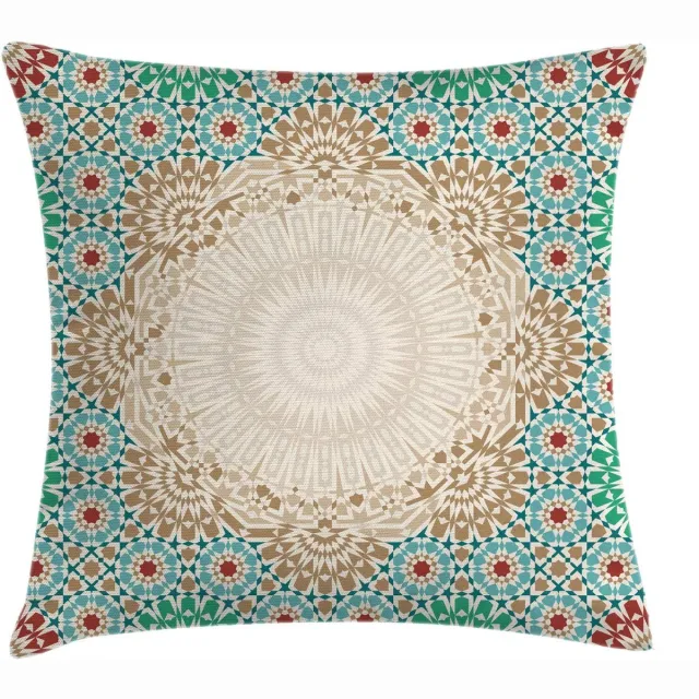 ABAKUHAUS Boho-kussenhoes – Bloemenmozaïek – 60×60 cm – 2-zijdes bedrukt Blaugrün Beige