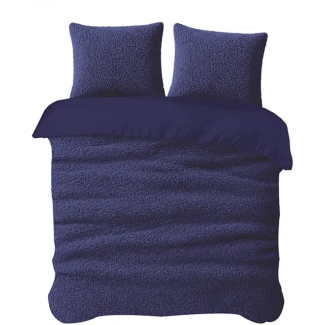 iSleep Dekbedovertrek Teddy - Eenpersoons - 140x200/220 cm - Donker Blauw
