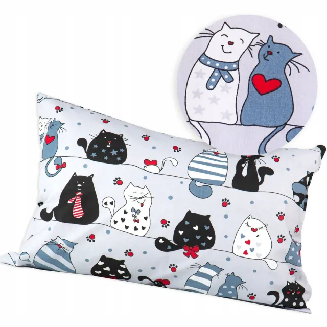 Katoenen kussensloop 70x80 cm voor kinderen met kattenprint grijs