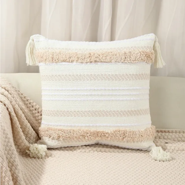 OUTARO Kussensloop (vulling niet inbegrepen) - Beige decoratieve kussensloop, 50x50 cm, zachte linnenstructuur, bankkussenhoes, landelijke stijl, elegant ontwerp, geschikt voor banken, slaapkamers, woonkamers en interieur. Afbeeldingskleur