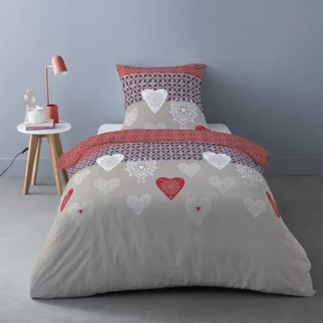 Better Nights Luxe flanel Dekbedovertrek - Naty 140x200 rood grijs wit beige