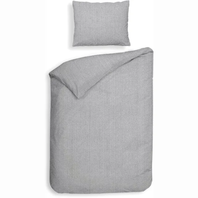 Heckettlane Dekbedovertrek Spina - Effen Bedlinnen - 140x200-220 cm - Eenpersoons - Grijs - Dekbedovertrek van 100% Katoen-Flanel