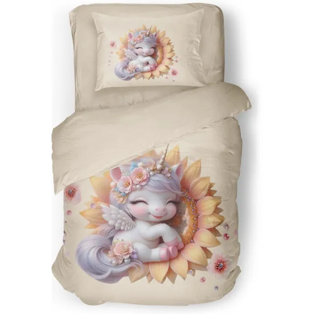 Eleganzzz Kinder Dekbedovertrek Sweet Sunflower - Eenhoorn Dekbedovertrek - Soft Yellow - Dekbedovertrek Kinderen - Micropercal Sweet Sunflower Yellow