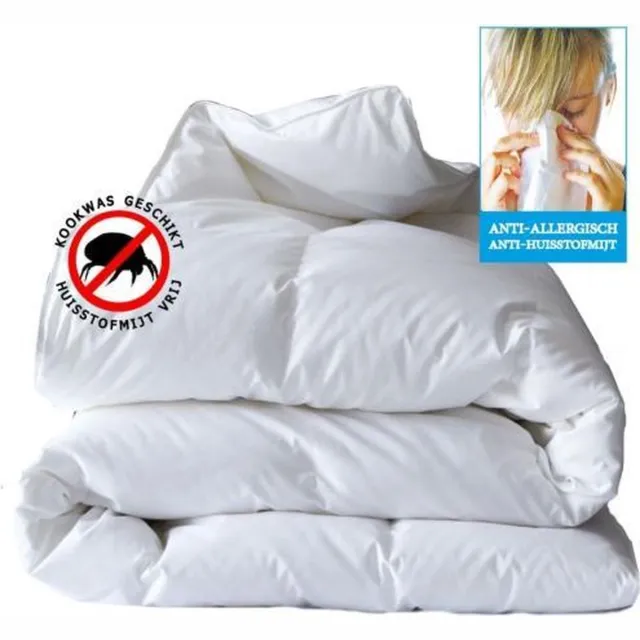 MC slaaplijn 4 seizoenen dekbed, anti allergie dekbed met Tripleguard® behandeling, permanente werking, hotel kwaliteit, luxe satijnstreep met 100% fijn geweven katoenen tijk, drukknopen, 200 x 200 cm wit met wit paspelband