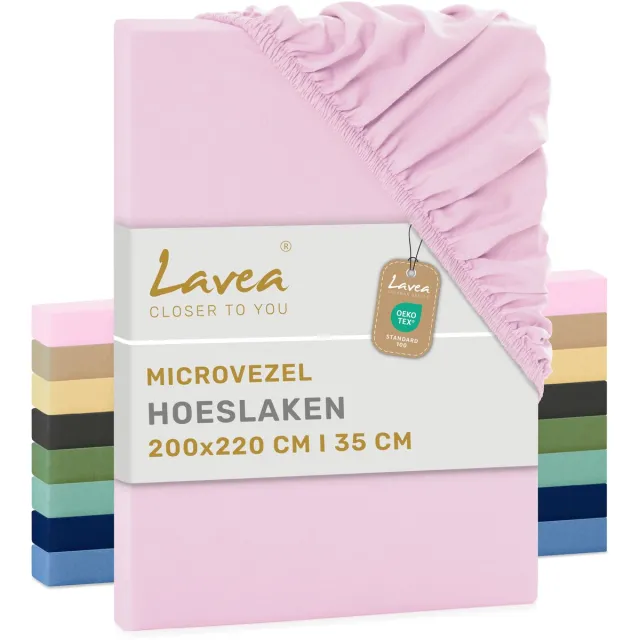 lavea Hoeslaken 200x220 cm – zachte en ademende microvezel – voor matrassen tot 35 cm – met elastiek rondom – oeko-tex gecertificeerd – Roze