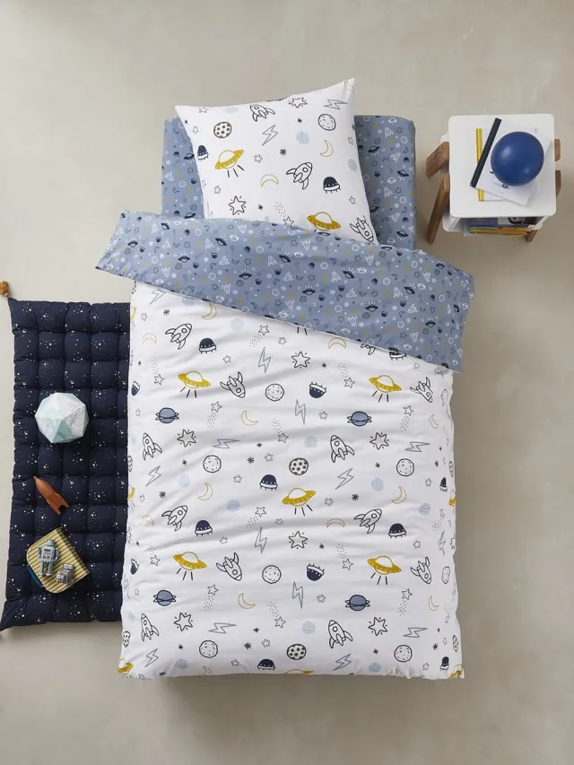 vertbaudet Set met dekbedovertrek + kussensloop voor kinderbed COSMOS Basics Blauw / Meerkleurig