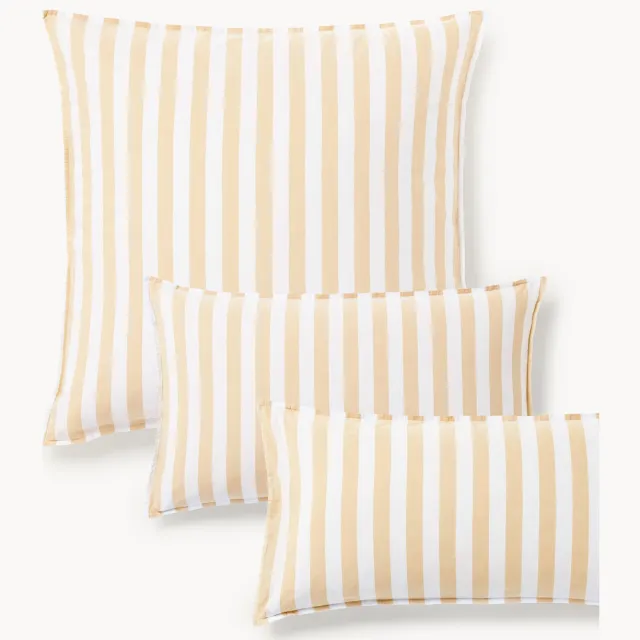 Westwing Collection Gestreepte katoenen kussenhoes Diogo Wit, Geel