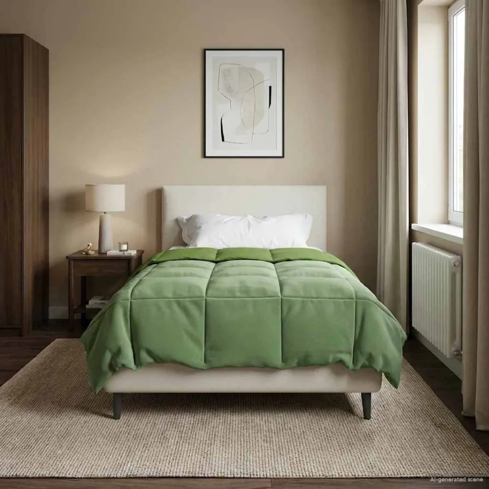 vidaXL Vol jaar dekbed 140 x 220 cm Microfiber (100% polyester) Groen, foto 4