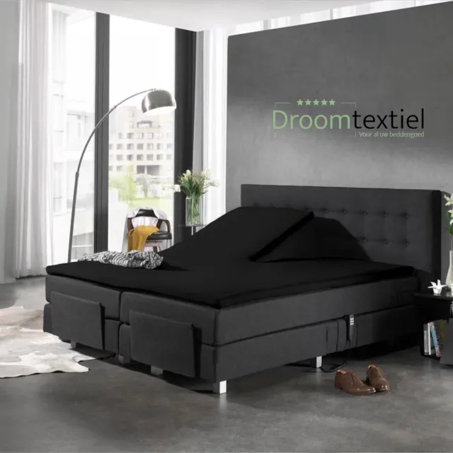 Droomtextiel Splittopper Hoeslaken Jersey Katoen Zwart - 180x210cm - Single Split - Hoogwaardige Kwaliteit - 160 grm2